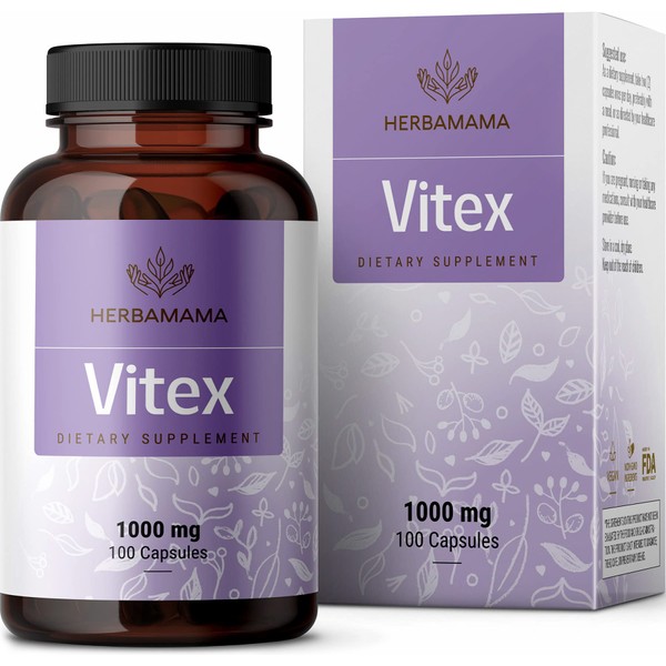 HERBAMAMA Vitex Supplement for Women - Organic Vitex Chasteberry Pills - Vegan Supplements, 1000mg, 100 Capsules