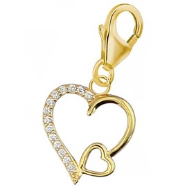 Goldene Hufeisen Heart Lobster Clasp Charms Pendant for Charm Bracelet 925 Sterling Silver, Sterling Silver Cubic Zirconia Yellow Gold, Cubic Zirconia