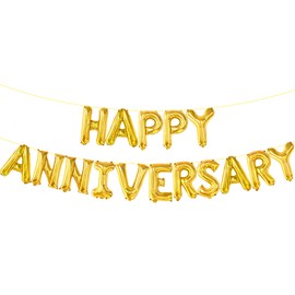 KatchOn, Gold Happy Anniversary Balloons - Big, 16 Inch | Happy Anniversary Banner for Gold Anniversary Party Decorations | Happy Anniversary Decorations | Golden Anniversary Decorations for Party