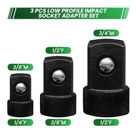 Steel Vision 3 PCS Low Profile Impact Socket Adapter Set, 1/4''F to 3/8''M, 3/8''F to 1/2''M, 1/2''F to 3/4''M, CR-MO, Designed for Confined Areas