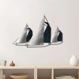 Sagebrook Home Metal Wall Art Sailboat Decor - 3D Nautical Ocean Theme - Iron & Metal Construction - Modern Coastal Wall Sculpture for Home, Office, Bedroom, Living Room - 17" Blue