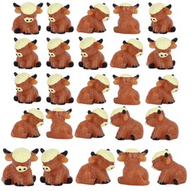 25pcs Mini Highland Cow Figurines, Resin Miniature Highland Cow Statues Cute Resin Animals for DIY Decor Home Kitchen Garden Office Desk Miniature Landscape