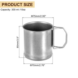 uxcell 304 Stainless Steel Cup with Foldable Handle, 10oz Metal Water Cup Shatterproof Drinking Tumbler for Home Office Restaurant Bar, Retro Style