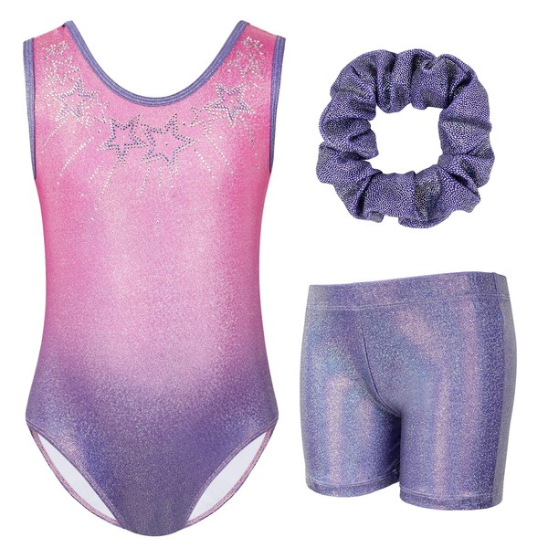 Gogokids Girls' Three Piece Gymnastics Set, Sleeveless Leotard with Shorts