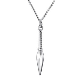 PAMTIER Men Stainless Steel Spear Point Arrowhead Spearhead Pendant Necklace Polished Silver with Chain