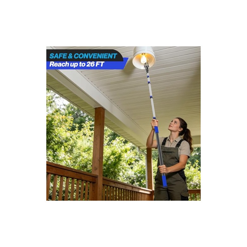 26FT Reach Light Bulb Changer for High Ceilings with Telescopic