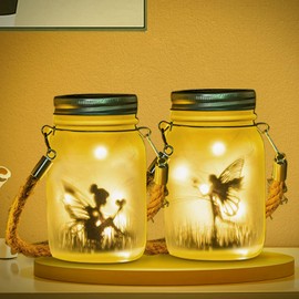MLOQI Solar Lantern for Outdoor Balcony Decorative Garden Lights Solar Butterfly Fairy in Preserving Jar Solar Lights for Outdoor Garden Decoration (Warm White)
