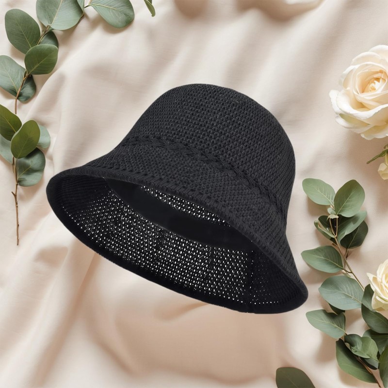 MUNSKT Women Crochet Mesh Bucket Bucket Hat Foldable Soft Lightweight