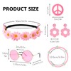 HyperFun Hippie Costume Accessories Set Peace Sign Necklace Sunglasses Flower