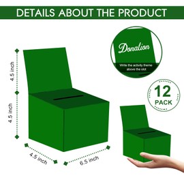 12 Pack Raffle boxes Raffle Box Donation Box for Fundraising, 6.5x4.5x4.5 Inch Cardboard Box with Slot for Ticket and Removable Header Charity Box for Collecting Business Card Voting Contest (green)
