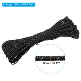 PATIKIL 65 Feet Reflective Guyline Camping Paracord, 3mm Tent Cord Guyline Rope Nylon Paracord Rope for Camping Tent Tarp Hiking Black (20M)