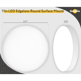 Goodlite 11" 20W LED Edgeless Round Surface Mount White Finish Modern Ceiling Disk Light, Dimmable, 2000 Lumens, 5 Selectable Color Temperatures (27k-30k-35k-41k-50k) J-Box Installation, 1ct (G-48543)