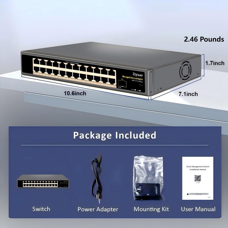 Ztyuav 25-Port Full Gigabit Easy Smart Managed Ethernet Switch-24 Ethernet