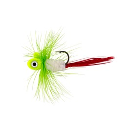 Northland Fishing Tackle Tungsten Flat Fry Fly Jig, Real Feather, Sonar-Friendly Panfish Jig for Crappie, Bluegill, and Perch, 1/16 Oz, Glo Chartreuse