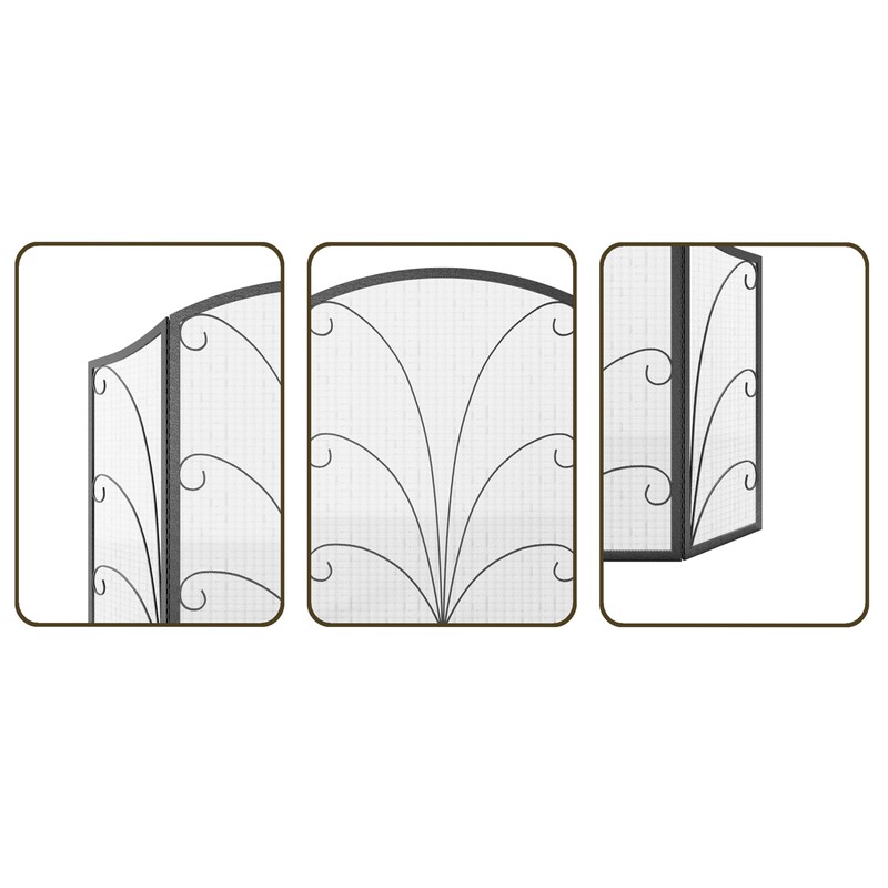 Kingson 3-Panel Arched Fireplace Screen Decorative, Handcrafted Scroll Wrought Iron