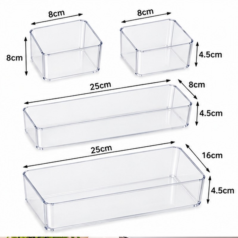 Clear Plastic Drawer Organizers for Makeup, Jewelry & Office Supplies