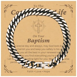 DARIN GIFT To The Catch Of My Life Cuban Link Bracelet Gifts For The Catch Of Life - May God Look Down On You - Cross Catholic Christian Baptism First Communion Confirmation Christmas Gifts