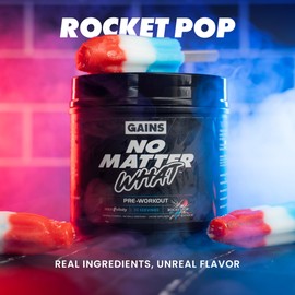 Gains in Bulk No Matter What Pre Workout Powder, with Paraxanthine, Amino Acids & L Theanine, Training Supplement for Athletes & Active Lifestyles, Energy & Focus Support, Rocket Pop, 30 Servings