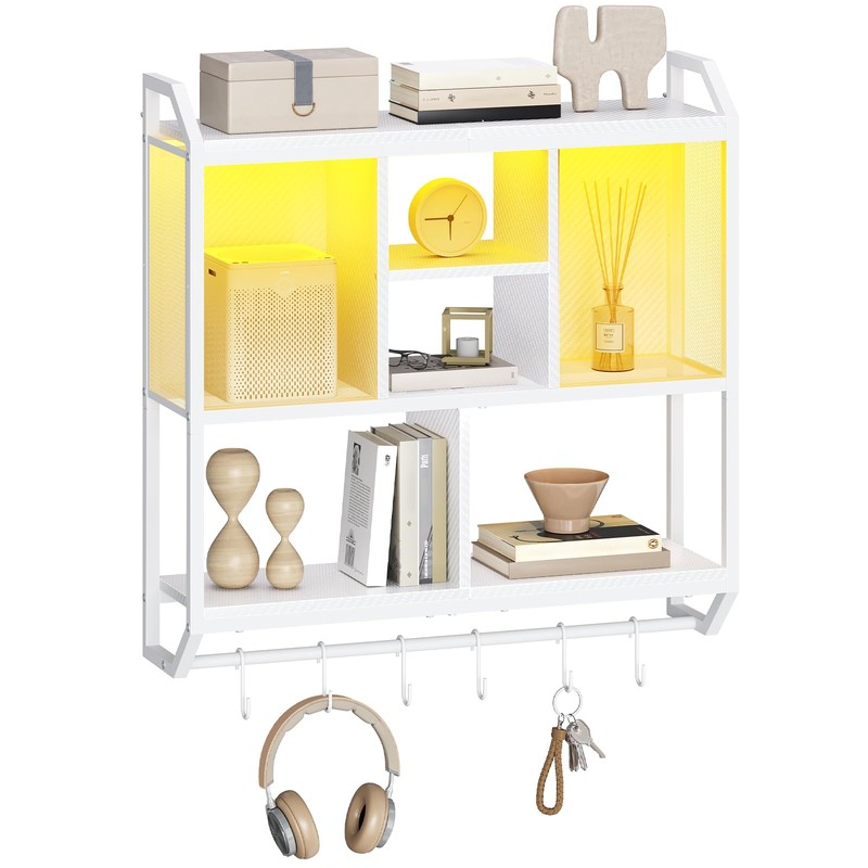 HOOBRO Gaming Floating Shelves with LED Lights, 28.7" LED Wall