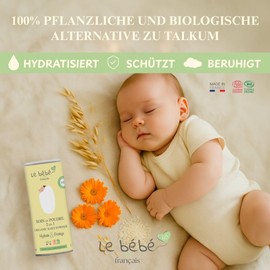 Le Bébé Français Bio 2-in-1 Babypflegepulver - Talkumfrei - Milchbad - Natürlich spendet Feuchtigkeit und schützt - Pflanzliche Alternative mit kolloidalem Hafer & Reisstärke - Empfindliche Haut 100g