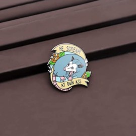 Possum Animal Lover Gift He Scream At Own Ass Brooch Pin Opossum Wildlife Jewellery, Stainless Steel