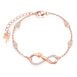 INFINIONLY Women's Pendant, Earring and Bracelets, 925 Sterling Silver Jewellery Sets, Cute Cat and Infinity Symbol Jewellery Set, Rose Gold, Inlaid Zircon, Birthday, Christmas Gift, Sterling Silver,