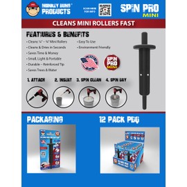 Monkey Rung Spin Pro Mini Paint Roller Cleaner Tool Fits 1/4" to 3/4" inch Mini Rollers Drill Driver Spinner Attachment Clean and Dry Paint Tools in Seconds (Spin Pro Mini)