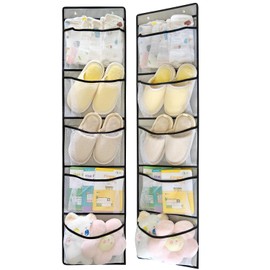TidyMaster 2 Pack Hanging Shelves Over the Door Organizer Storage for Closet with 5 Mesh Pockets Organizer for Bedroom Bathroom, 4+4Hooks（Grey）