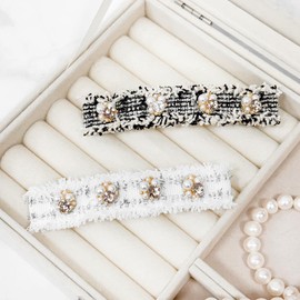(2 types) Burnaby Tweed Pearl Cubic Straight Point Hairpin Pure White / (2종) 버나비 트위드 진주 큐빅 일자 포인트 헤어핀 퓨어화이트