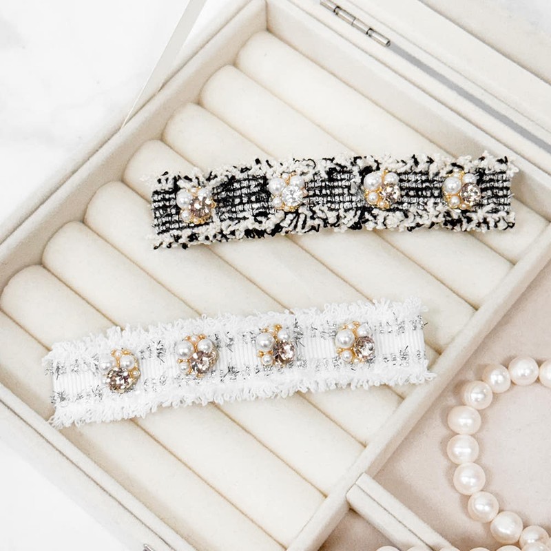 (2 types) Burnaby Tweed Pearl Cubic Straight Point Hairpin Pure