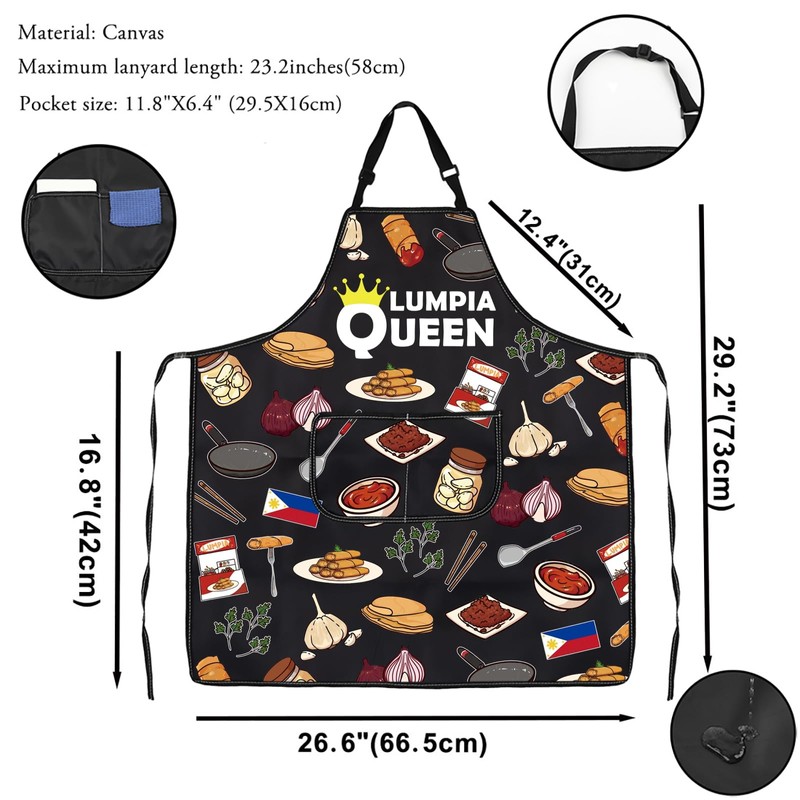 VAMSII Lumpia Queen Apron With Pockets Filipino Food Lover Adjustable