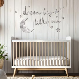 Briwooody 15 Pcs Dream Big Little One Wooden Nursery Wall Decor Boho Moon Stars Babyroom Wall Art Neutral Nursery Sign for Boys Girls Bedroom Home Farmhouse Living Playroom (Gray)