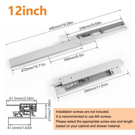 TMGSK Undermount Shelf Drawer Slide Soft Close Bottom Support Under Mount Pull Out Drawer Track Full Extension Slide Out Drawer Glide Shelf Bracket for Kitchen Cabinet Trash Can Without Side Panel