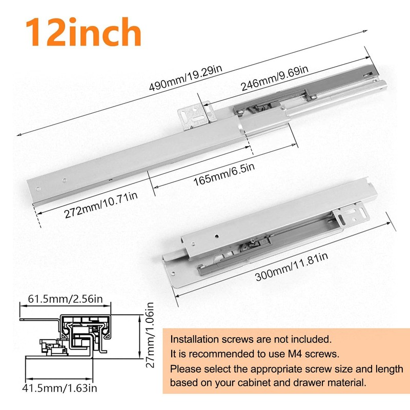 TMGSK Undermount Shelf Drawer Slide Soft Close Bottom Support Under