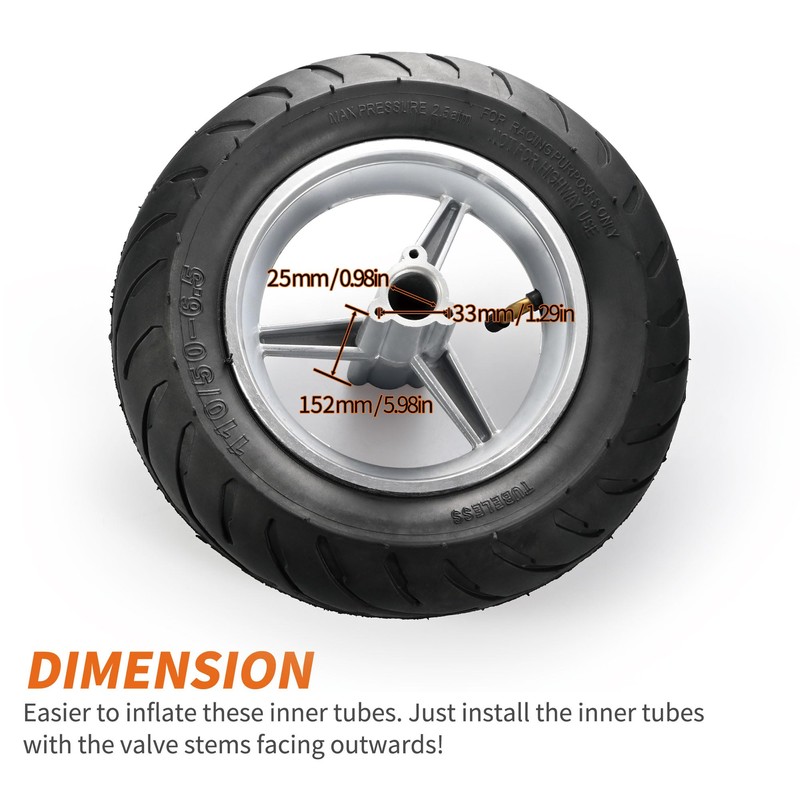 110/50-6.5” Mini Bike Wheel Rear Tire, Rubber Wheel Tire and