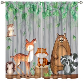 Cortinas de animales rústicos, diseño de oso de animales del bosque salvaje, zorro, ciervo para niños, tratamientos de ventana para sala de estar, recámara, cortinas opacas de bosque de granja, juegos de 2 paneles, 42 x 45 pulgadas
