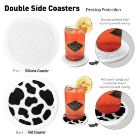 Felt Pad Coasters - Set of 6 Unique Modern Table Coasters with Super Absorbent Felt Pad for Farmhouse, Bar, Office, Home, Beverage (Cow Color)