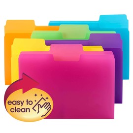 Smead SuperTab Poly Plastic File Folders for Documents, Set of 18 Plastic Folders, 1/3-Cut Tabs, File Folders Letter Size, Assorted Bright Colors, Office Supplies, School Supplies (10515)