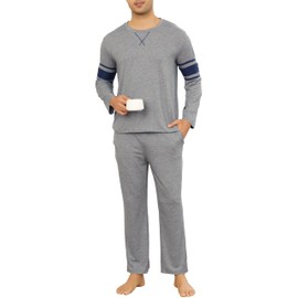 Sopesil Mens Pyjamas Sets Long Sleeve Pjs for Men Cotton Men's Pyjamas Sets Comsy With Pockets Sleepwear Soft Lounge Wear, Grey, L