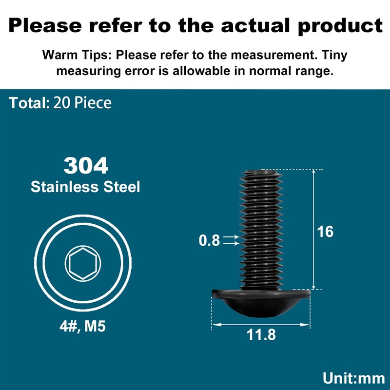 Drenky 20 Pcs Flanged Button Head Screws M5 X 16mm