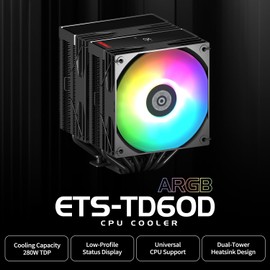 Enermax TD60 Digital ARGB CPU Air Cooler 159mm Height All-Black CPU Air Cooler Double Tower 6 Heat Pipes with Dual 120mm PWM Fan 280W TDP, for Intel 1851/1700/1200/115X, AMD AM5/AM4