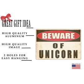 Rogue River Tactical Funny Sarcastic Metal Tin Sign Wall Decor Bar Yard Wall Warning Beware of Unicorn