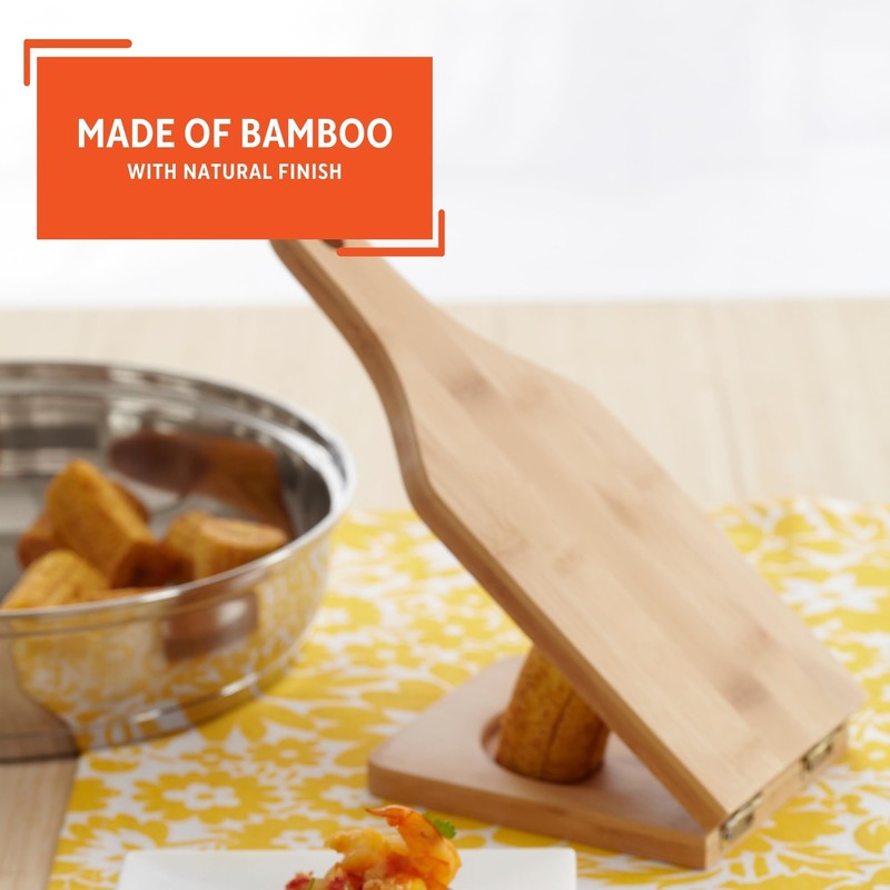IMUSA BAM-10007 Jumbo Tostonera, Natural - Bamboo Pataconera, Plantain Press,