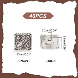 UNICRAFTALE About 40Pcs 2.2mm Hole Vintage Square Shank Buttons 13mm Length Retro Antique Silver Metal Shank Blazer Buttons Tibetan Style Sewing Buttons for Uniforms Suits Blazer Coat Jacket