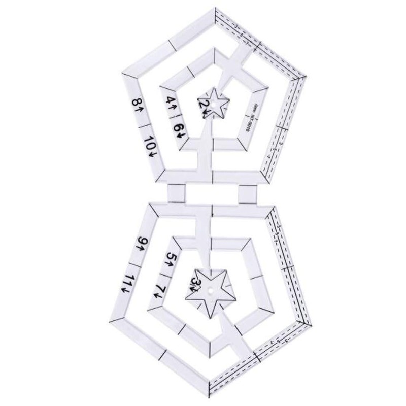 HJ Cutting Ruler, Sewing Ruler, Pentagon, Multi Ruler, Transparent Acrylic