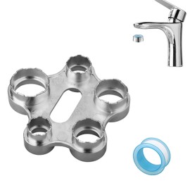 Aerator Mounting Spanner, 10-in-1 M16 / M18 / M20 / M22 / M24 / M28 Aerator Service Spanner, Replacement Aerator Tap Strainer Tool, with 1 Roll PTFE Plumber Tape