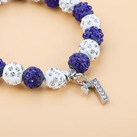 SANQINGER Crystal Rhinestone Sports Competitive Baseball Bracelet, Blue and White Beads With Number Accessories，Greek Sorority Jewelry Gift (Multicolor 7)