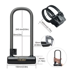 Via Velo Bike U Lock and Cable | Pro U Lock 20CrMnTi Steel Anti-Theft Lock with Bracket and 1.2m Cable and Sold Secure Gold Approval for Road, Mountain, Electric, Folding Bikes and Electric Scooters