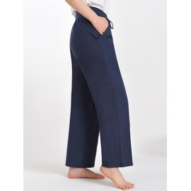 Latuza Women's High Waisted Lounge Pants Petite Length Wide Leg M Navy