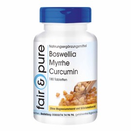 Fair & Pure Boswellia Myrrh Curcumin with Vitamin D3, 180 Tablets, Frankincense Extract, Dietary Supplement without Magnesium Stearate, Made in Germany